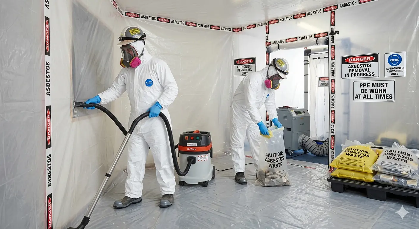 friable asbestos removal brisbane team setting up strict containment safely